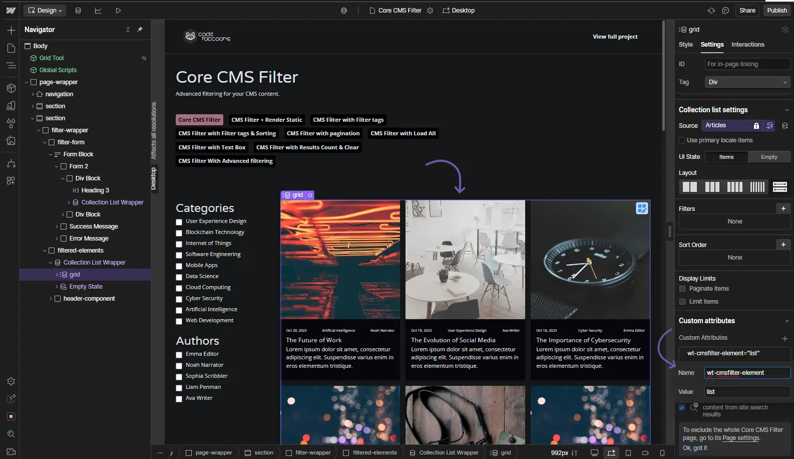 CMS Filter - Result List example