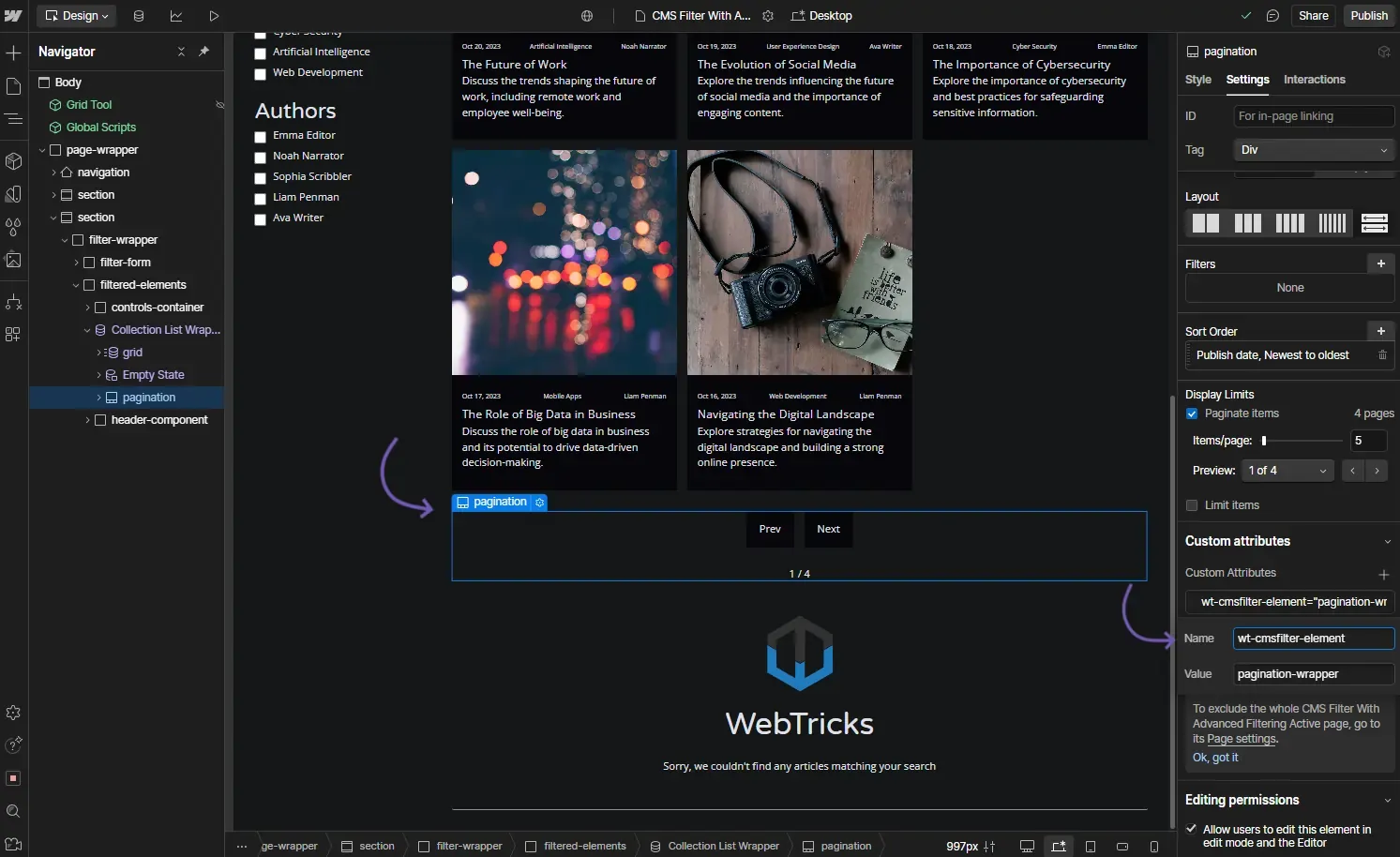 CMS Filter - Pagination Wrapper example
