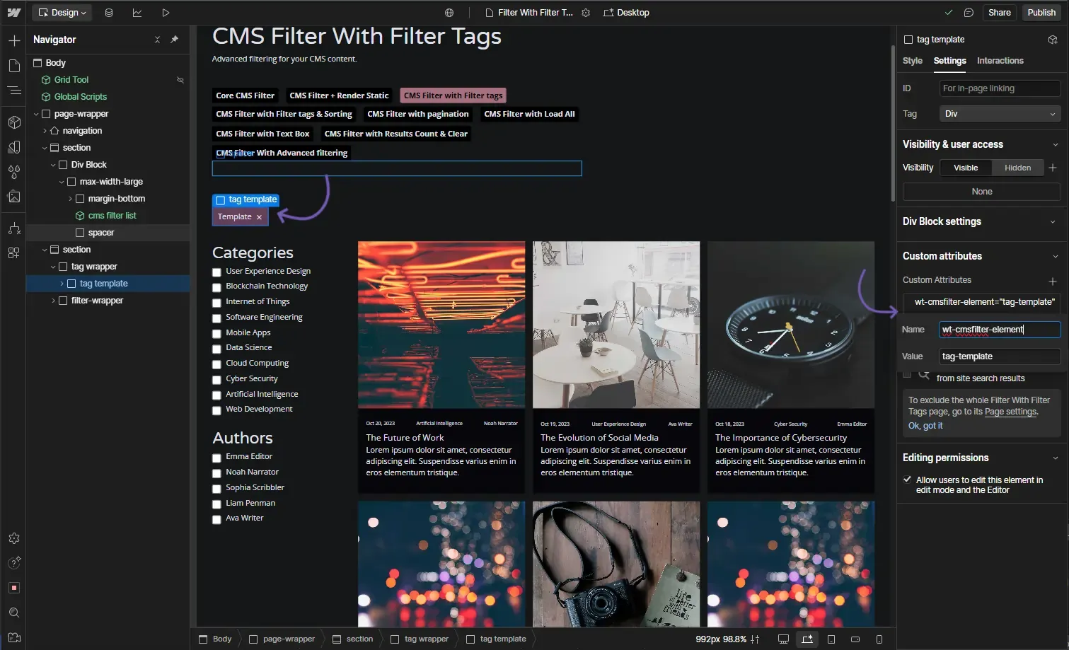 CMS Filter - Tag Template example