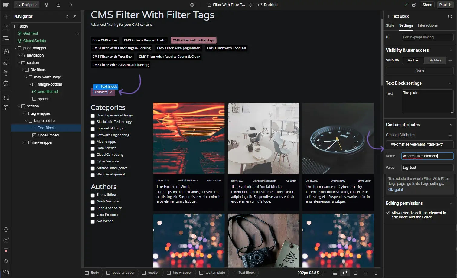 CMS Filter - Tag Text example
