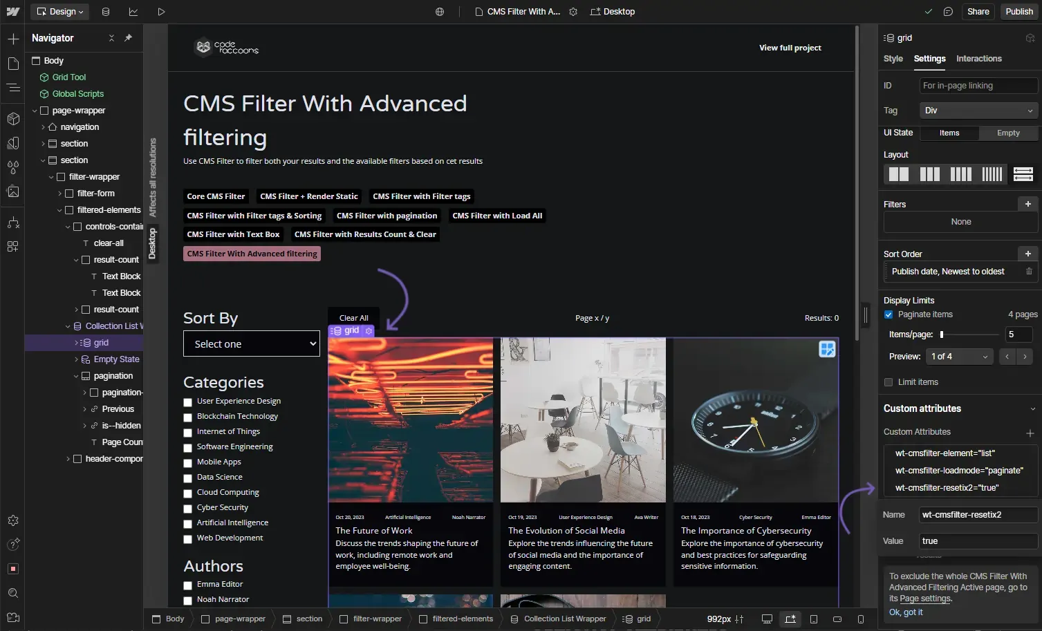 CMS Filter - Reset IX2 Animations example