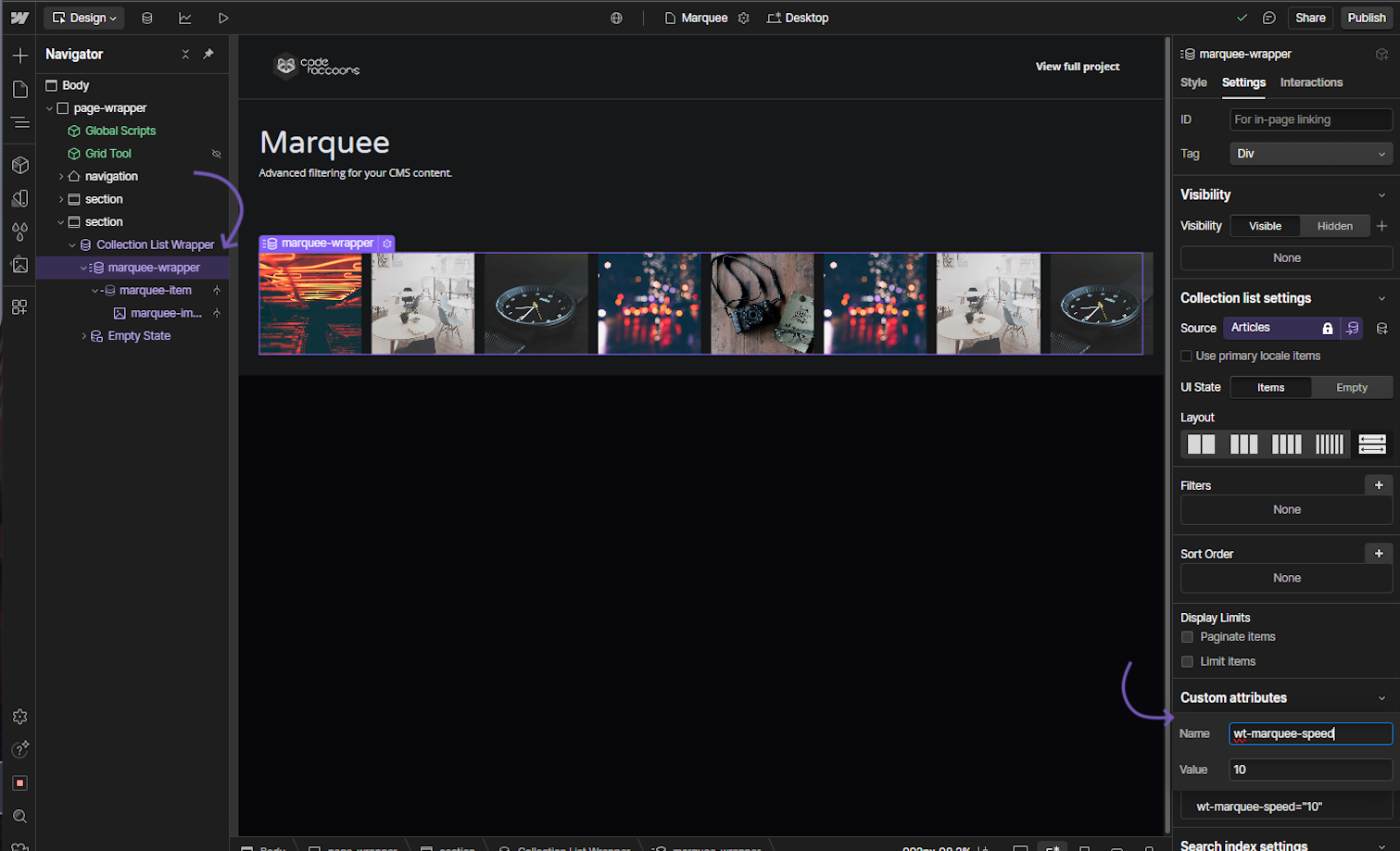 Marquee Speed example