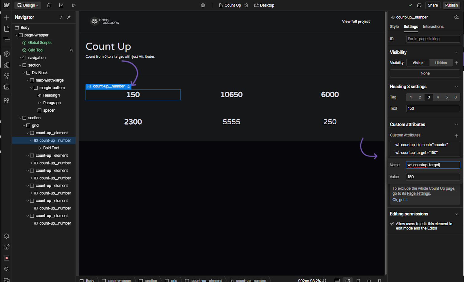 Count Up - Target Value example