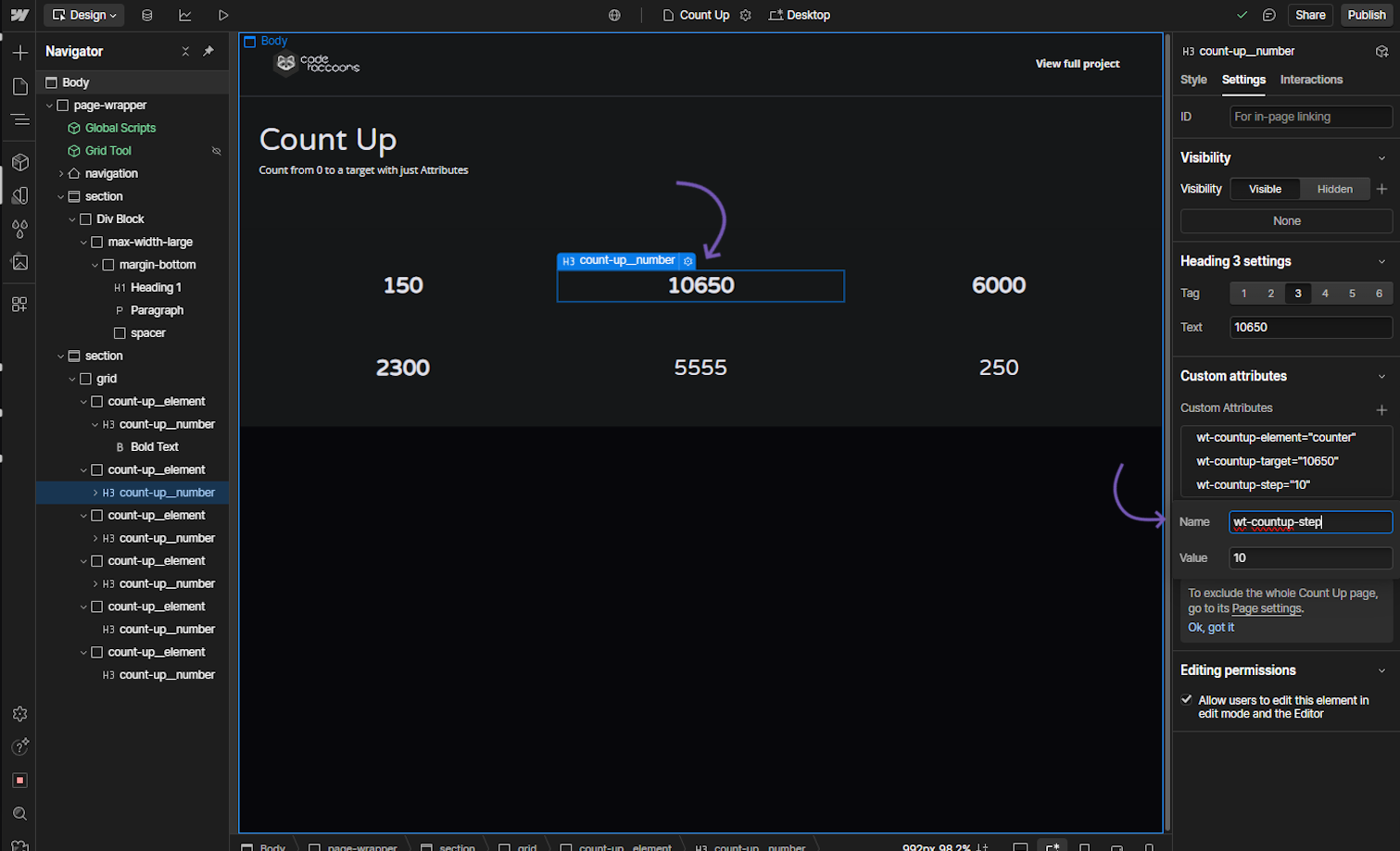 Count Up - Step example