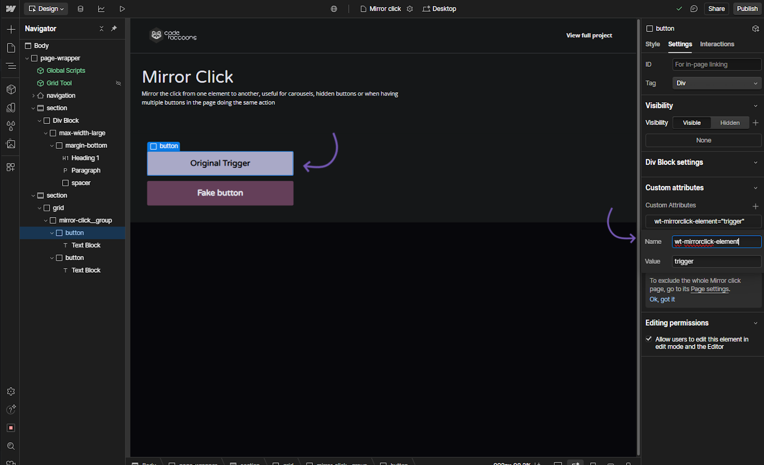 Mirror Click - Trigger Element example