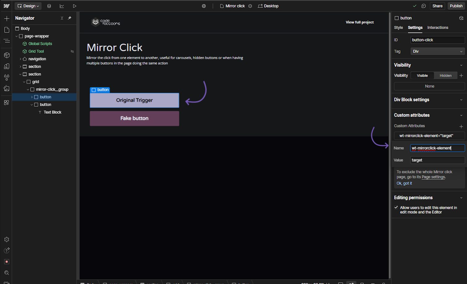 Mirror Click - Target Element example