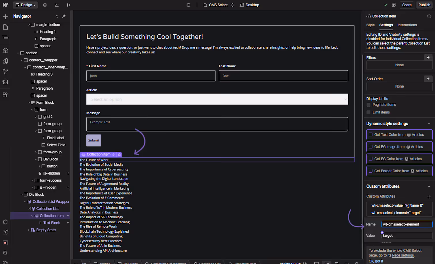 CMS Select - Option Element example