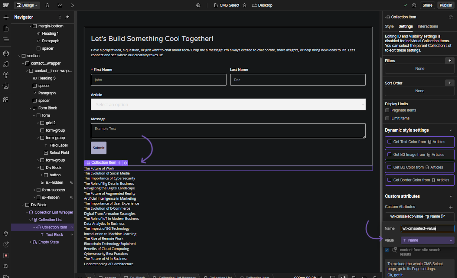 CMS Select - Option Value example